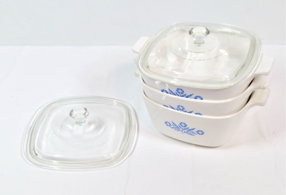 Corning Ware Vintage Blue Cornflower Casserole Dish Set of 3 2 Lids